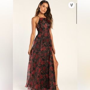 Dreamy Elegance Black Floral Print Organza Backless Maxi Dress Size XL